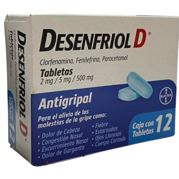 DESENFRIOL D (CLORFENAMINA, FENILEFRINA, PARACETAMOL) 12TABLETAS 2MG/5MG/500MG