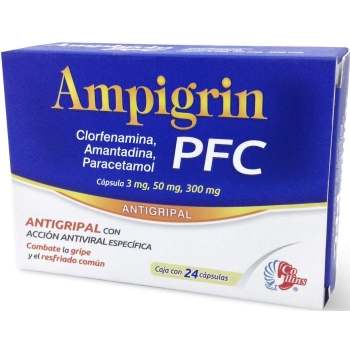 AMPIGRIN (CHLORPHENAMINE, AMANTADINE AND PARACETAMOL) 3MG/50MG/300MG 24 CAPSULES