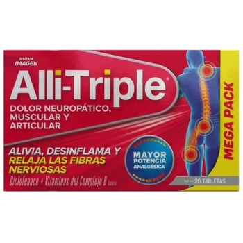 ALLI TRIPLE (DICLOFENACO, VITAMINS B12, B6,B1) 50MG,0.25MG,50MG,50MG 20 TABLETS