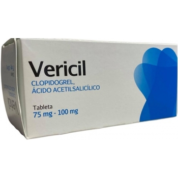 VERICIL (CLOPIDOGREL,  ACIDO ACETILSALICILICO) 75/100 MG 28 TABLETAS