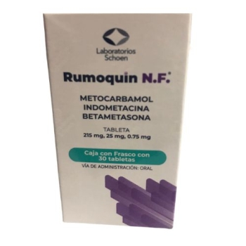 RUMOQUIN N.N.  (METHOCARBAMOL, INDOMETHACIN, BETAMETHASONE) 215MG,25MG,0.075MG 30 TABLETS