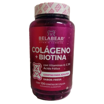 BELABEAR COLAGENO + BIOTINA C/100 ADULTO GOMITAS SABOR FRESA