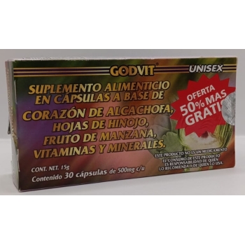 ALCACHOFA , HINOJO , MANZANA VITAMINA Y MINERALES 30 CAPSULAS