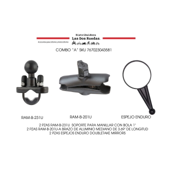 KIT ESPEJOS ENDURO + SOPORTES MUÑON RAM 231ZU + BRAZOS MEDIANOS