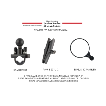 KIT ESPEJOS SCRAMBLER  + SOPORTES RAM 231ZU + BRAZOS LARGOS