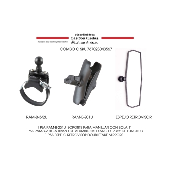 KIT ESPEJO RETROVISOR + RAM-B-231Z-2NUBU + BRAZO MEDIANO
