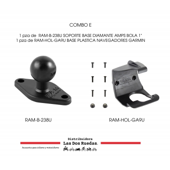 KIT RAM 2 PZAS SOPORTE DIAMANTE CON BOLA + BASE NAVEGADOR GARMIN