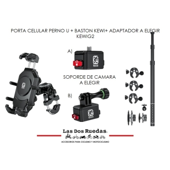 PORTA CELULAR PERNO U + BASTON KEWI+ ADAPTADOR A ELEGIR