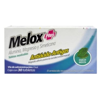 MELOX PLUX (Aluminio.magnesio y dimeticona) 30tabletas sabor menta