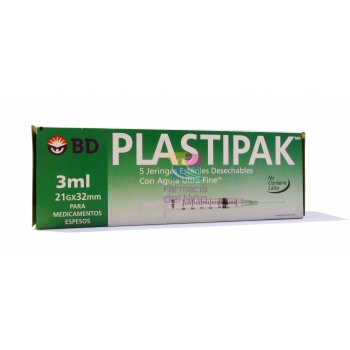 SYRINGE PLASTI-PACK NEEDLE 21X32 3ML 5 !!NON SHIPPABLE OUTSIDE OF MEXICO!!