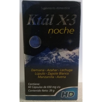 KTAL X-3 NOCHE (HOJA DE DAMIANA, FLOR DE AZAHAR, HOJA DE LECHUGA, FLOR DE LUPULO, ZAPOTE BALNCO, MANZANILLA Y AVENA) 650MG 60 CAPSULAS