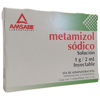 METAMIZOL SODICO (METAMIZOL SODICO) 1 G 3 AMPOLLETAS *Este producto no se envía fuera de México*