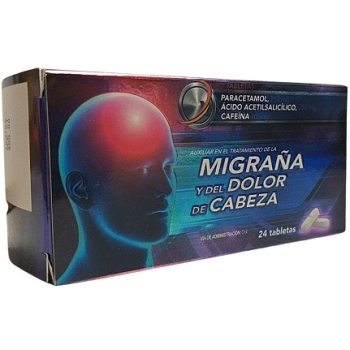 MIGRAÑA Y DEL DOLOR DE CABEZA (PARACETAMOL/ACIDO ACETILSALICILICO/CAFEINA) 250MG/250MG/65MG 24 TABLETAS