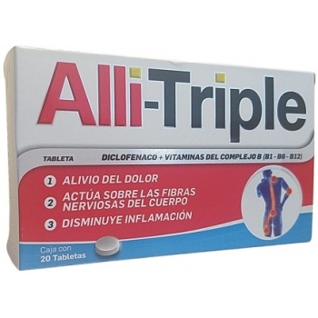 ALLI TRIPLE (DICLOFENACO, VITAMINS B12, B6,B1) 50MG,0.25MG,50MG,50MG 20 TABLETS