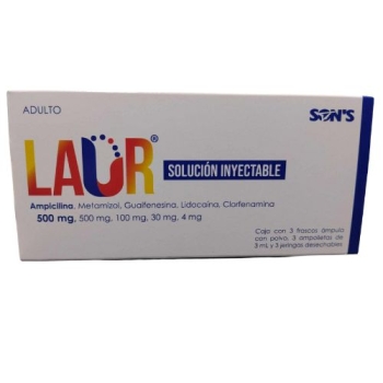 LAUR (AMPICILINA, METAMIZOL, GUAIFENESINA, LIDOCAINA, CLORFENAMINA) 500MG CON 3 AMPOLLETAS