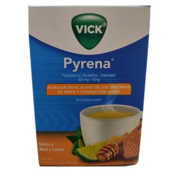 PYRENA (PARACETAMOL, FENILEFRINA)  SABOR MIEL Y LIMON GRANULADO 500MG – 10MG