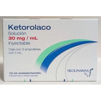 KETOROLACO 30MG BOX WITH 3 VIPLERS 1ML *THIS PRODUCT IS ONLY AVAILABLE IN MEXICO