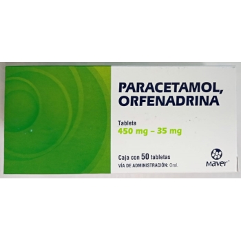 PARACETAMOL, ORPHENADRINE 450MG-35MG (MAVER) WITH 50 TABLETS